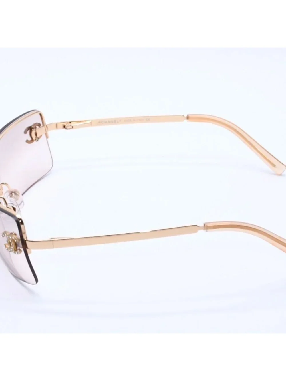 Chanel Half Rim Sunglasses Eyewear CC Logo Rhinestone
